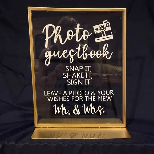 Large Photo Guest book Acrylic in Gold  Standing Frame 