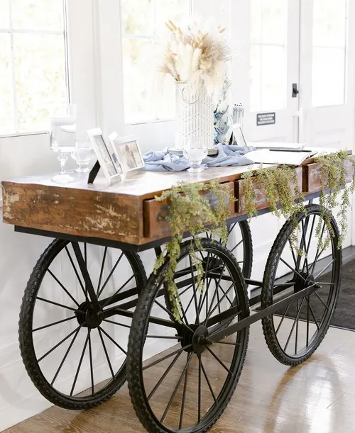 4 wheel cart Antique Style Table with Drawers