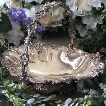 Silver Basket with Folding Handle...Gorgeous