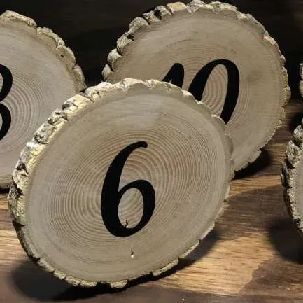 Table Numbers Set of Wood Slice with wooden easel backs 1-20