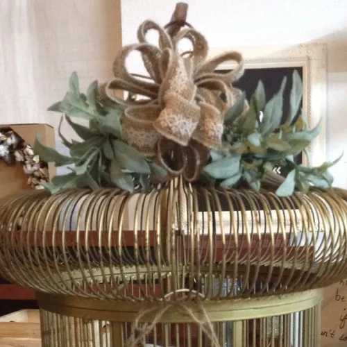 Floral Spray Small Greenery with Burlap Bow