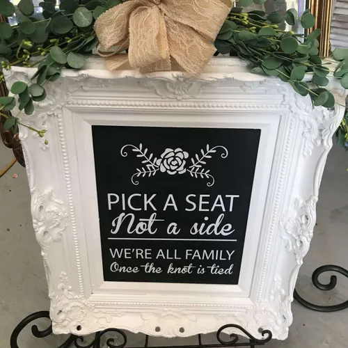 Sign Pick a Seat Antique White Frame