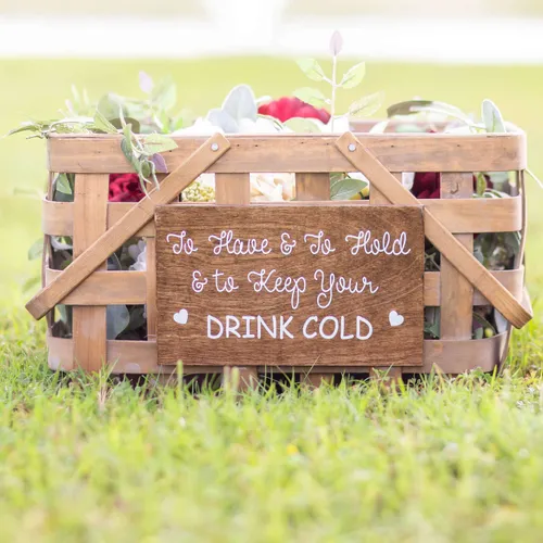 Koozie Picnic Basket with Attached Sign