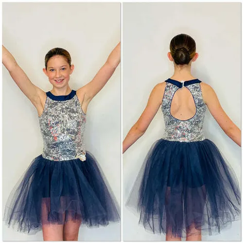 BL023 - SILVER/NAVY LACE NET DRESS