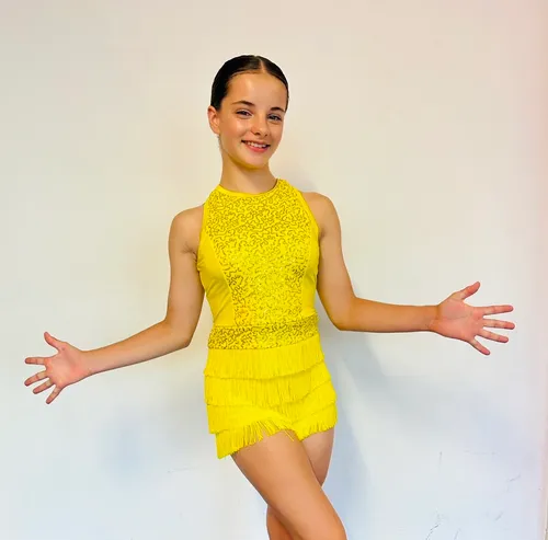 BL174- YELLOW SEQUIN FRINGE UNITARD