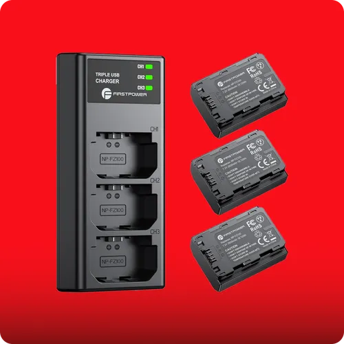 FIRSTPOWER NP-FZ100 Battery 3-Pack and Triple Slot Charger