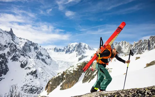 Backcountry Ski Touring Equipment (incl. Touring Skis with AT Bindings, Touring Boots, Climbing Skins, and optional Poles)