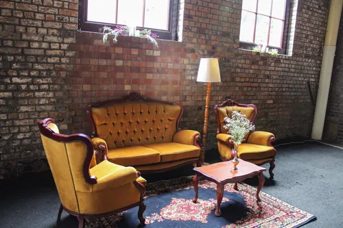 Vintage Old Gold Velour Lounge Set (2 Seater Lounge and 2 Armchairs)