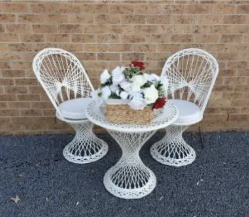Fibreglass Spun Round Table & 2 Chairs. Prop or Signing Table
