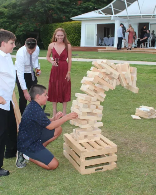 Giant Jenga (Tumbler Blocks) starts at 0.9 & can reach to 1.5m during game. (Game Signage included)