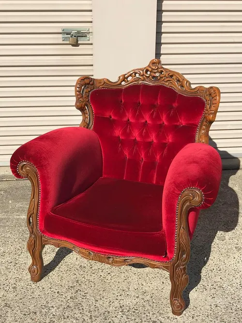 Vintage Red Velour Arm Chair