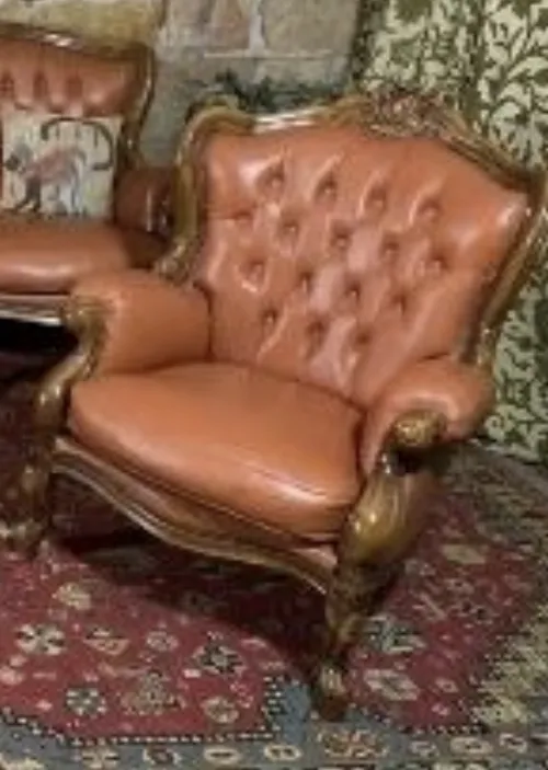 French Leather Tan Chesterfield - Arm Chairs