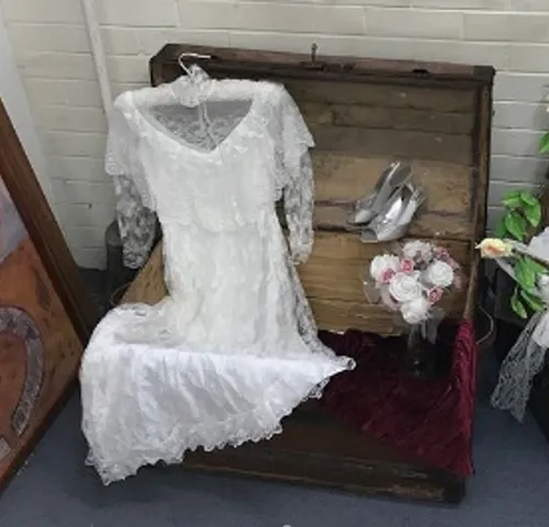 Antique Trunk (Early 1800�s) (Vintage Wedding Dress & Shoes not included)