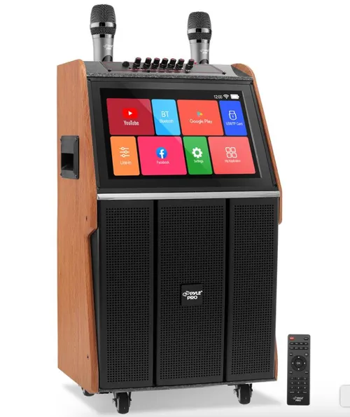Portable Karaoke Machine, HD Touch Screen, Dual Wireless Mics, Trolley