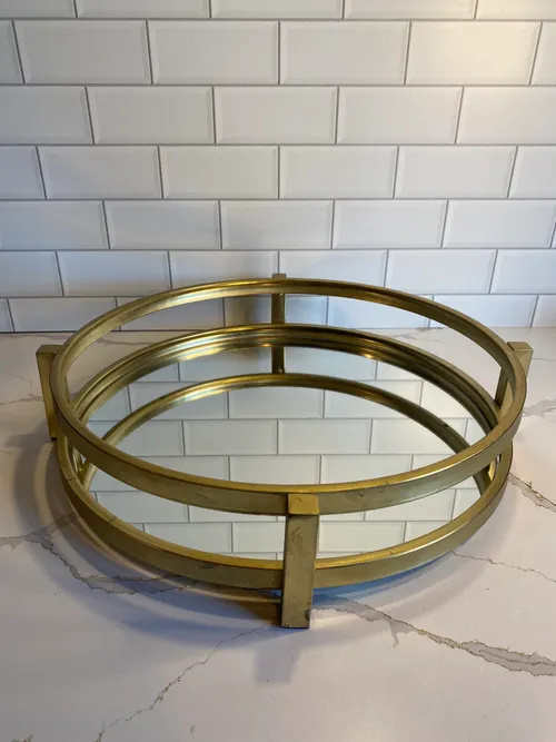 Modern Gold Round Mirrored Tray