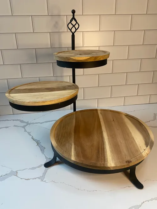3-tiered Wood and Black Metal Stand