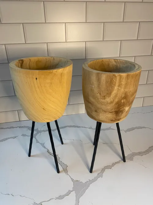 Tall Wood with Metal Stand Container Set