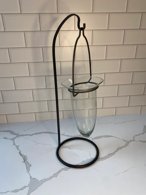 Teardrop Hanging Vase with Black Metal Stand