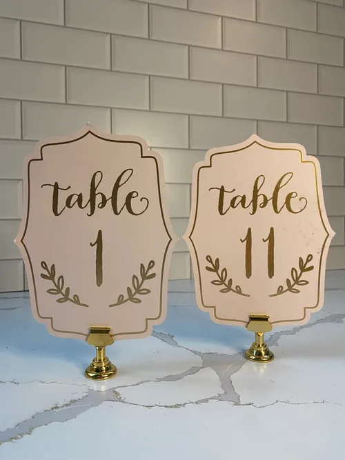 Pink and Gold Card Table Number with Gold Stand