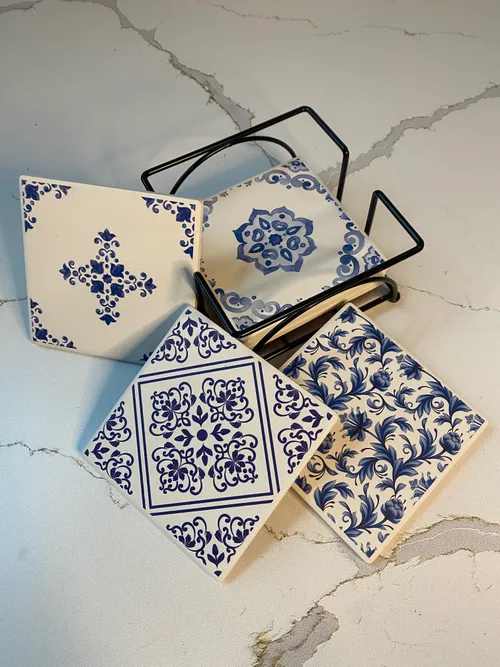 Set of 4 Blue and White Coasters