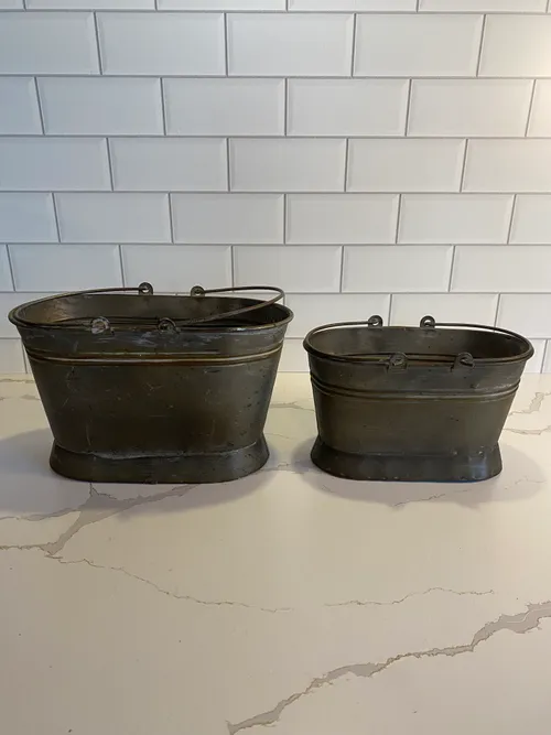 Set of 2 Oval Galvanized Buckets
