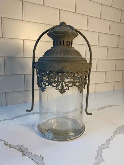 Grey Metal Topped Candleholder