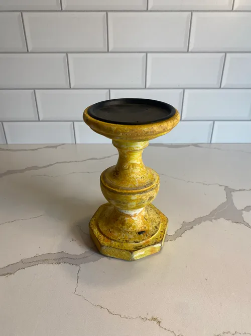 Yellow Wood Distressed Candleholder