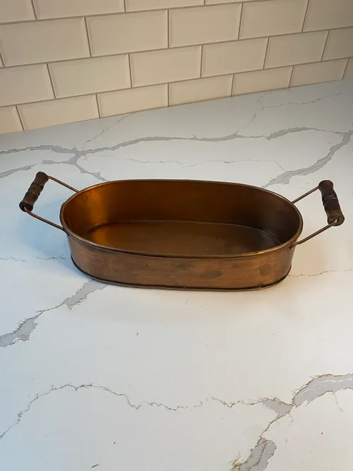 Small Copper Oval Tray with Wood Handle