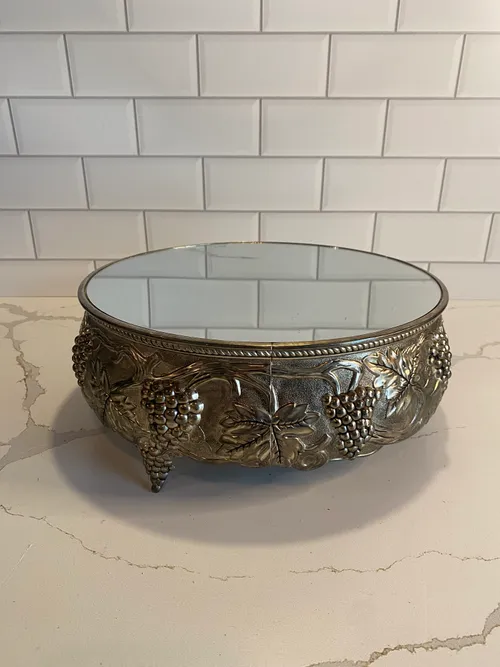 Silver with Mirrored Cake Stand with Fruit Design
