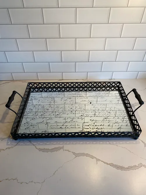 Large Black Script Mirrored Tray