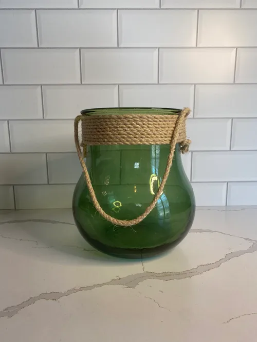 Green Round Vase with Twine Handle