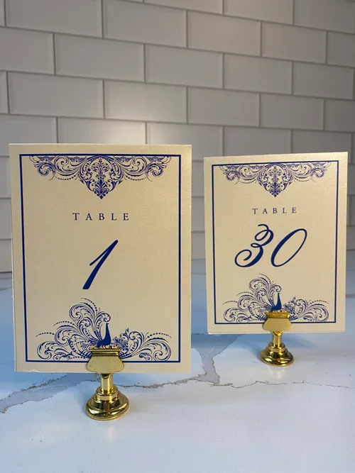 Navy Card Table Number with Gold Stand