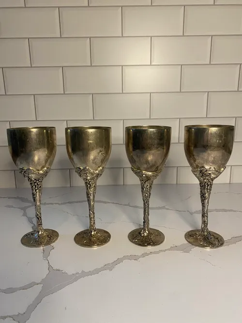 Set of 4 Tarnished Silver Goblets