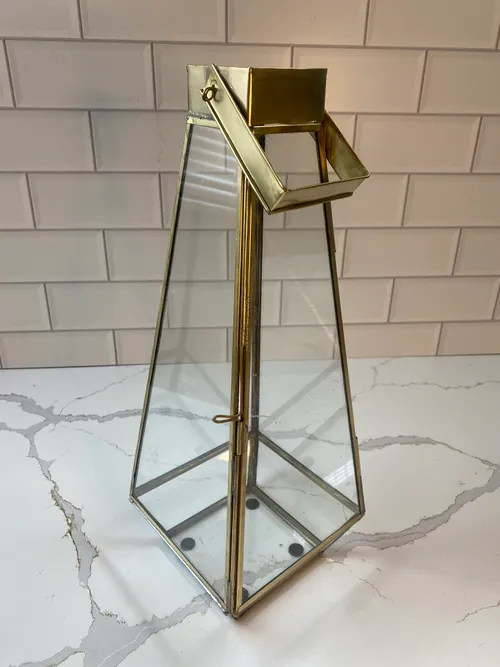 Tall Tapered Gold and Glass Lantern