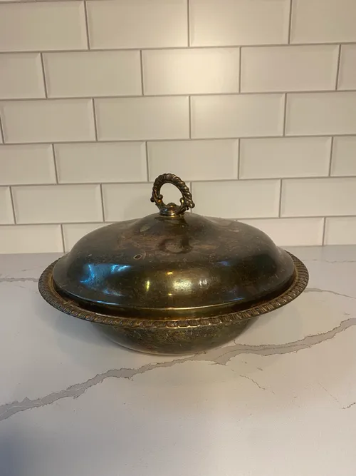 Tarnished Silver Bowl with Top