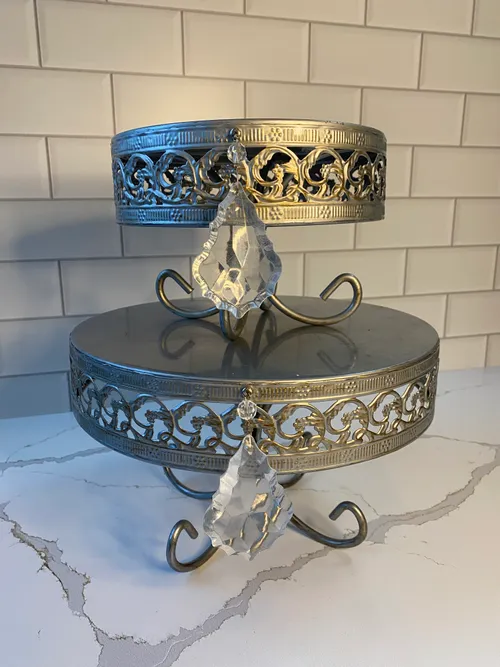 Set of 2 Silver Cake Stands with Magnetic Jewel Embellish