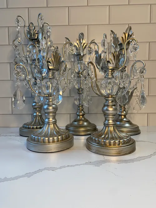 Assorted Silver Candle Holders with Jewel Embellishments