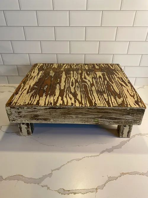 Distressed Cream Wood Cake Stand