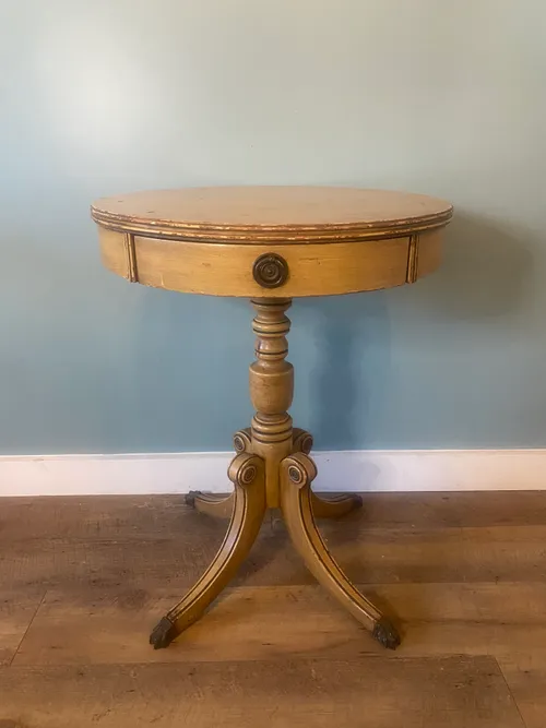 Vintage Light Wood Round Side Table