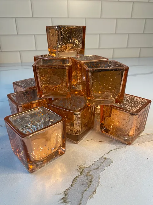 Rose Gold Mercury Glass Square Tealight Holders