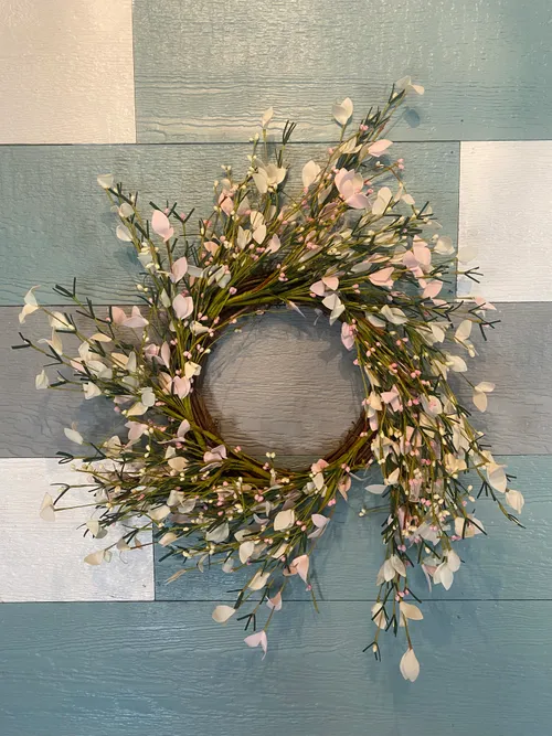 Pink and White Wreath with Faux Florals