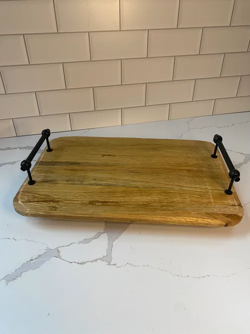 Wood with Black Handle Tray