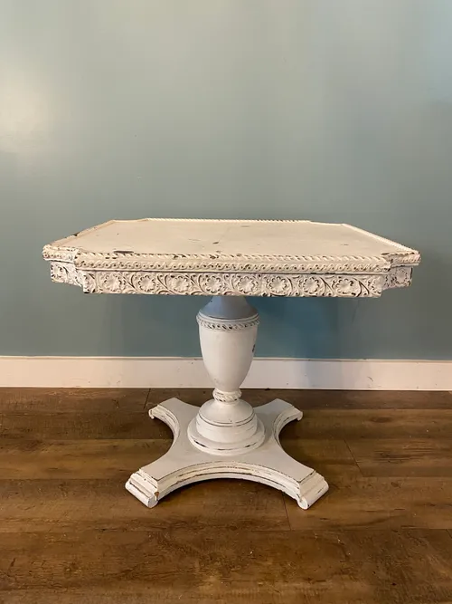 White Ornate Short Side Table