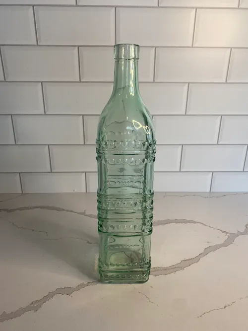 Large Beaded Green Glass Bottle
