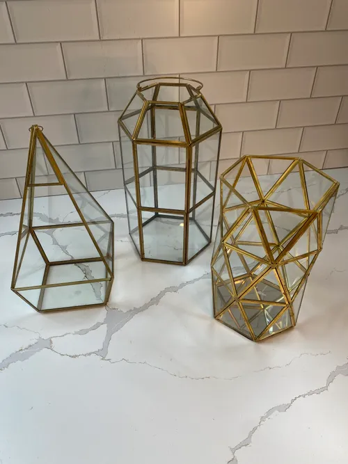 Assorted Medium Gold and Glass Geo Lanterns