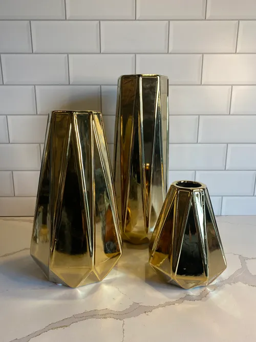 Set of 3 Gold Geo Vases
