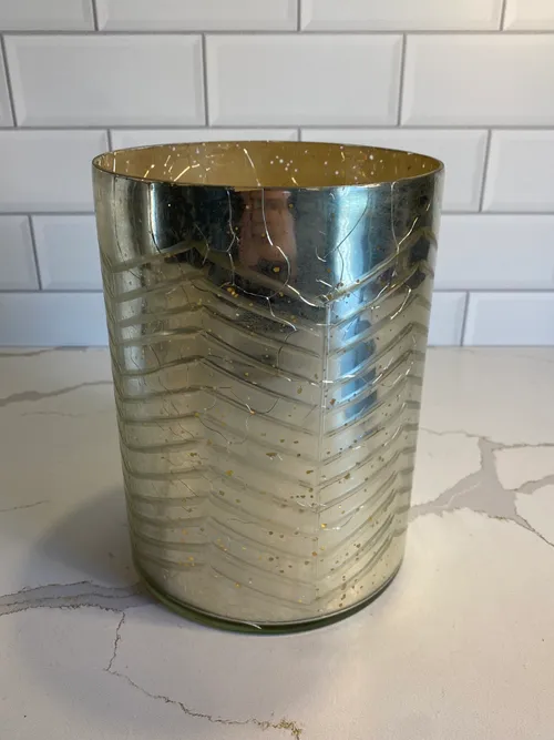 Medium Silver Herringbone Cylinder Candleholder