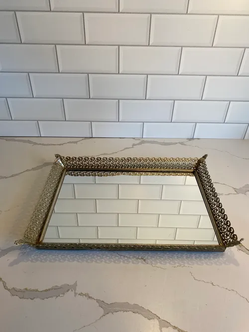 Gold Ornate Framed Mirrored Tray