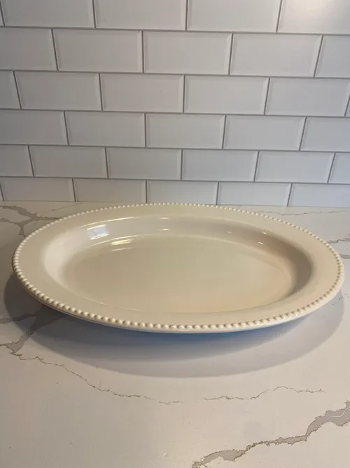 Oval Beaded Deep White Glass Platter