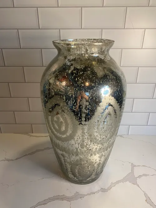 Large Silver Mercury Glass Embellished Vase